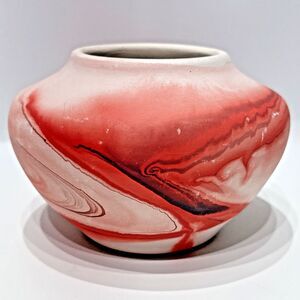 Vintage Nemadji Pottery Swirl Vase Handmade in USA Red Pink Native American